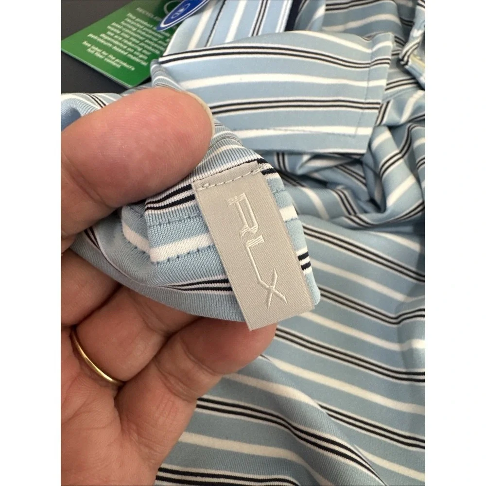 RLX Ralph Lauren Golf‎ Men's S New Polo Shirt SS Blue Striped Wicking